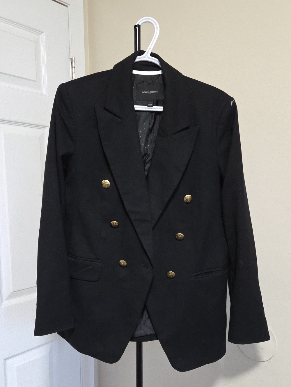 Banana Republic Black Double-Breasted Blazer with Gold Buttons